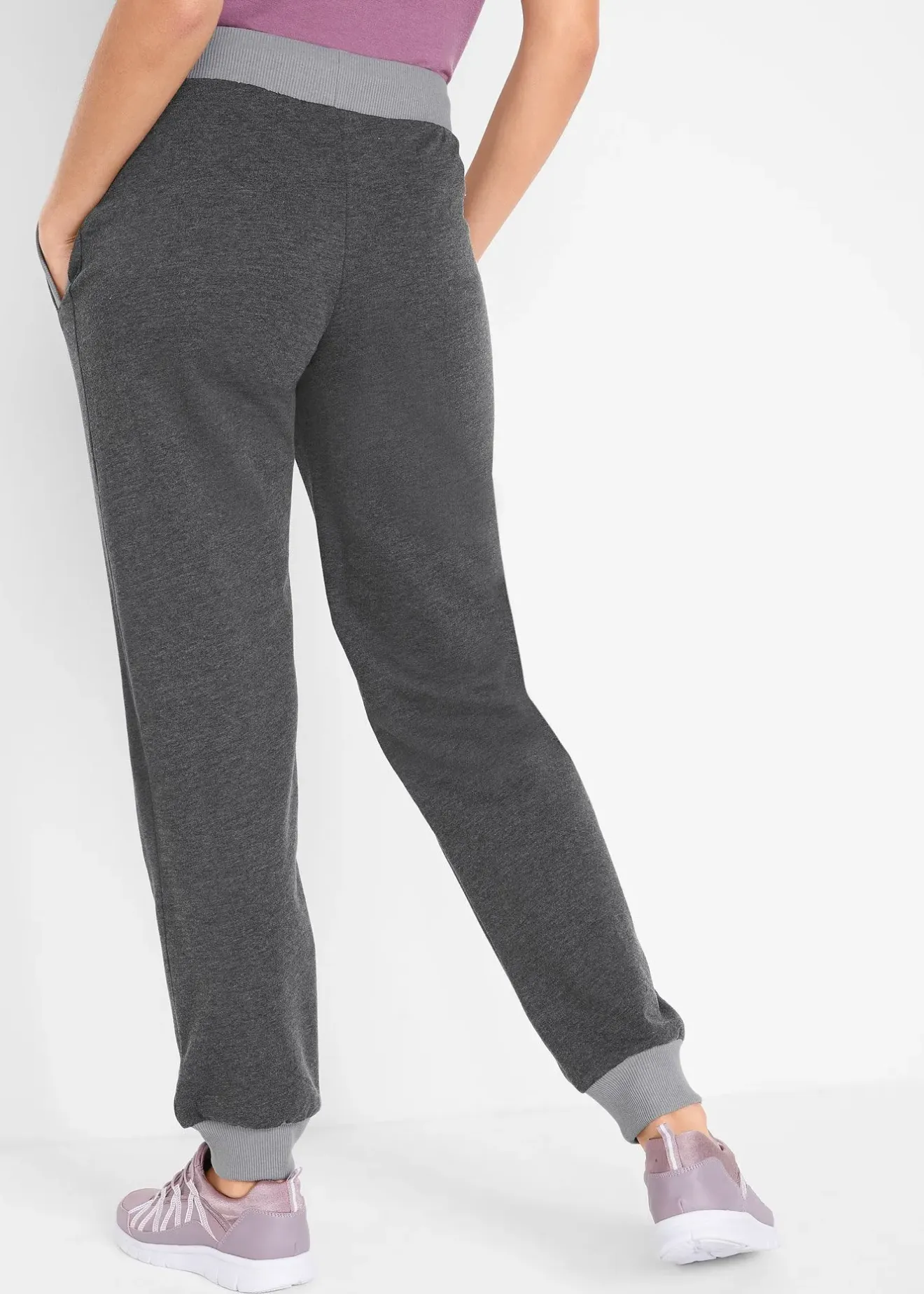 bonprix Pantalon de jogging avec bord-côtes contrastés|Femme Sweats|Pantalons