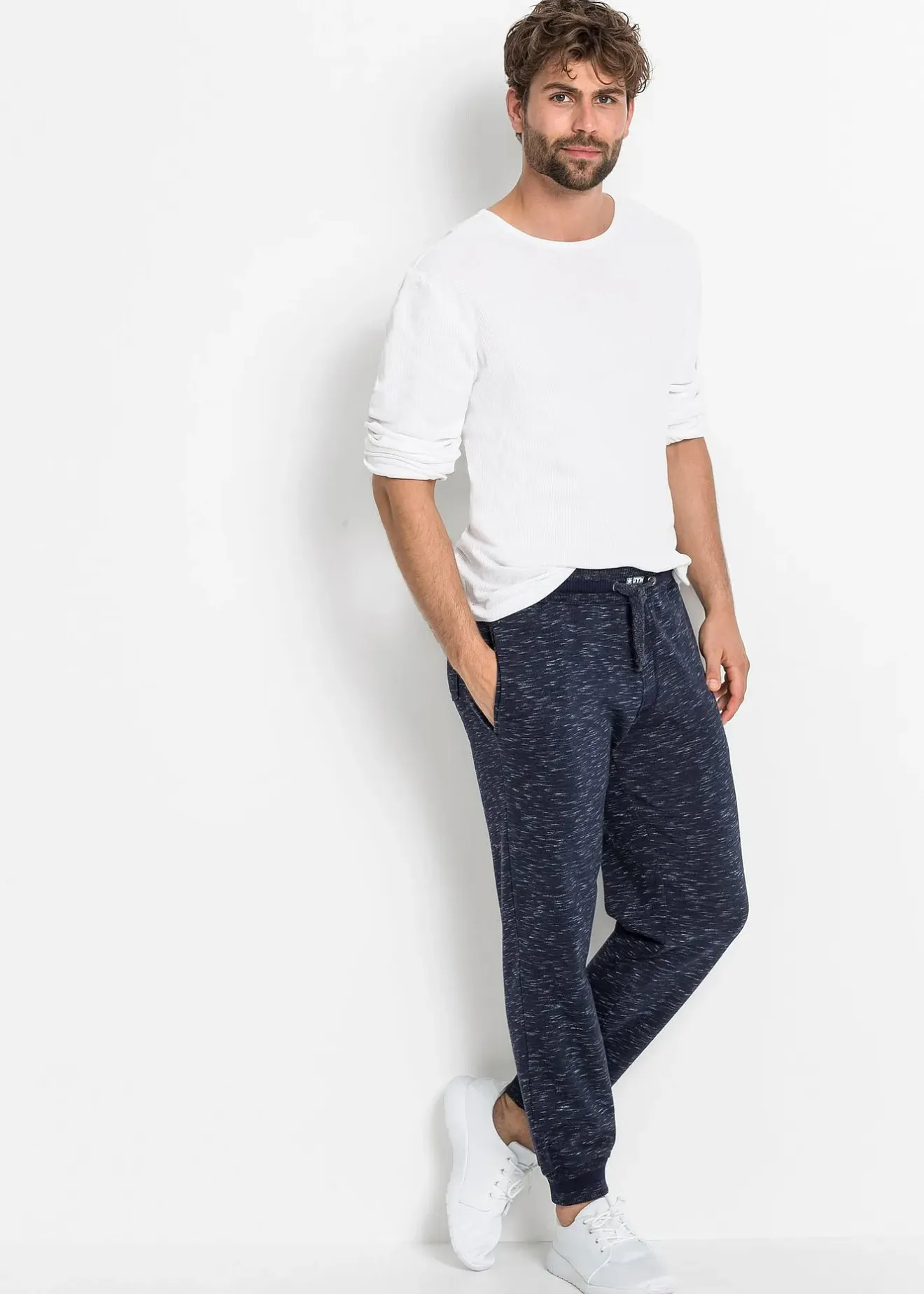Homme bonprix Vêtements De Sport|Sweats|Pantalon de jogging chiné à finitions côtelées