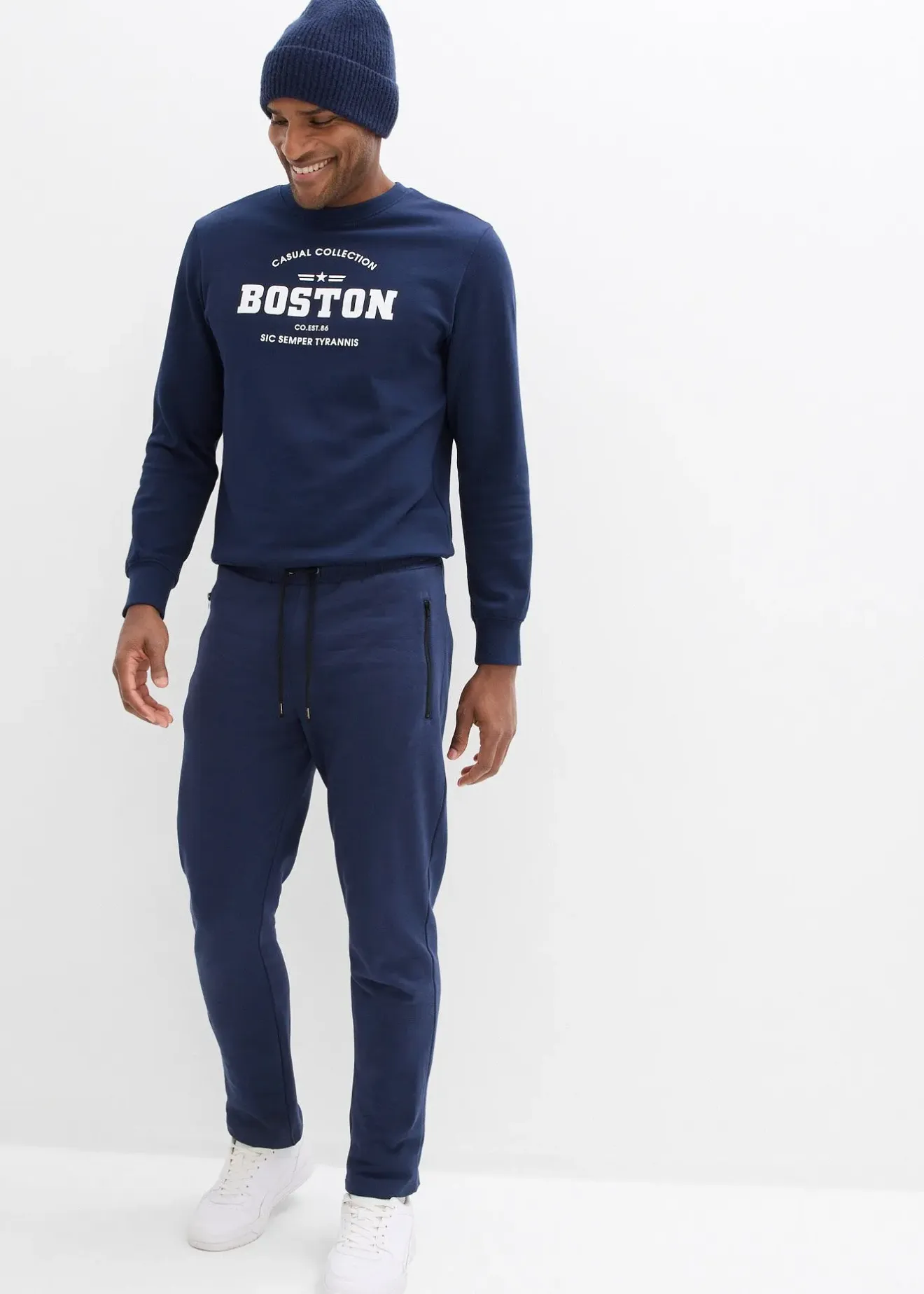 bonprix Pantalon de jogging en coton avec poches zippées pratiques|Homme Vêtements De Sport|Sweats