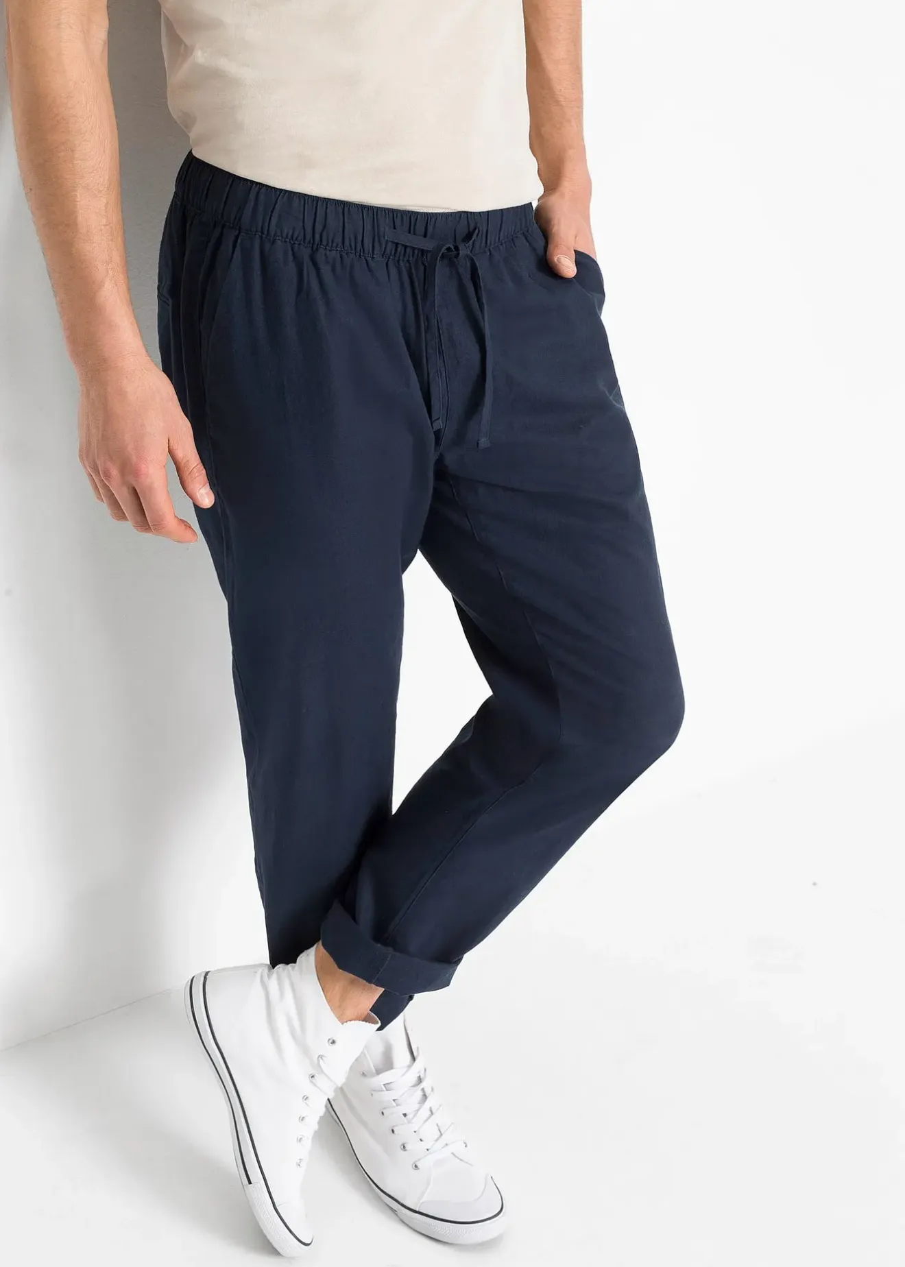 Homme bonprix Pantalons|Pantalon droit taille élastiquée en lin majoritaire, regular