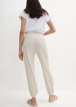 bonprix Pantalon en gaze de coton avec ceinture smockée|Femme Pantalons