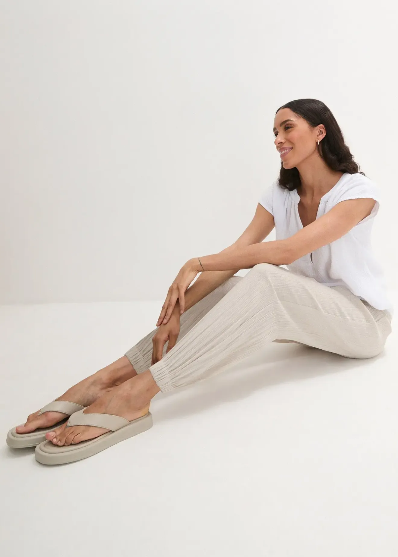 bonprix Pantalon en gaze de coton avec ceinture smockée|Femme Pantalons