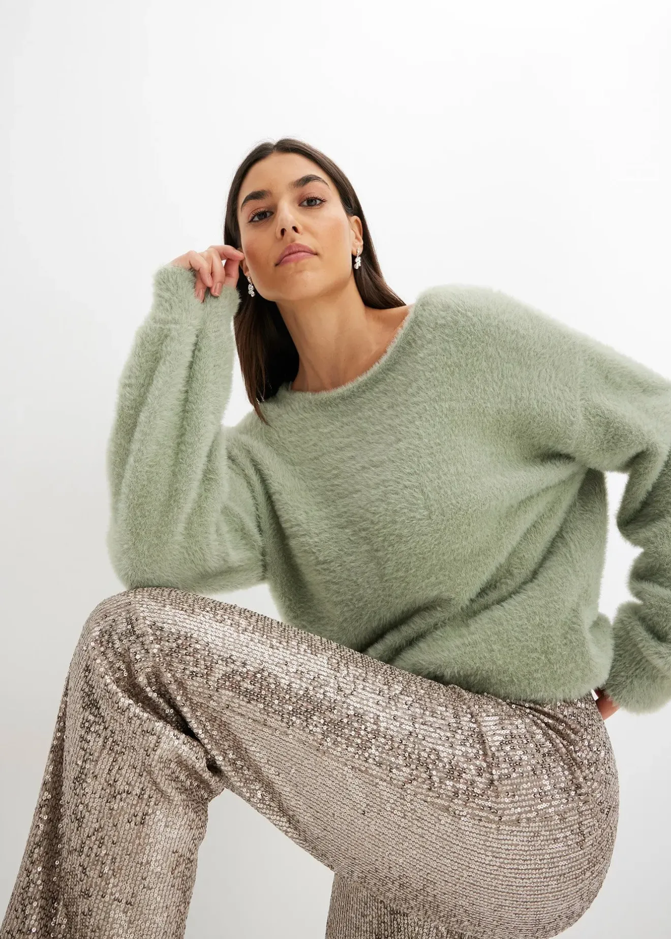 bonprix Pantalon en jersey à sequins|Femme Pantalons