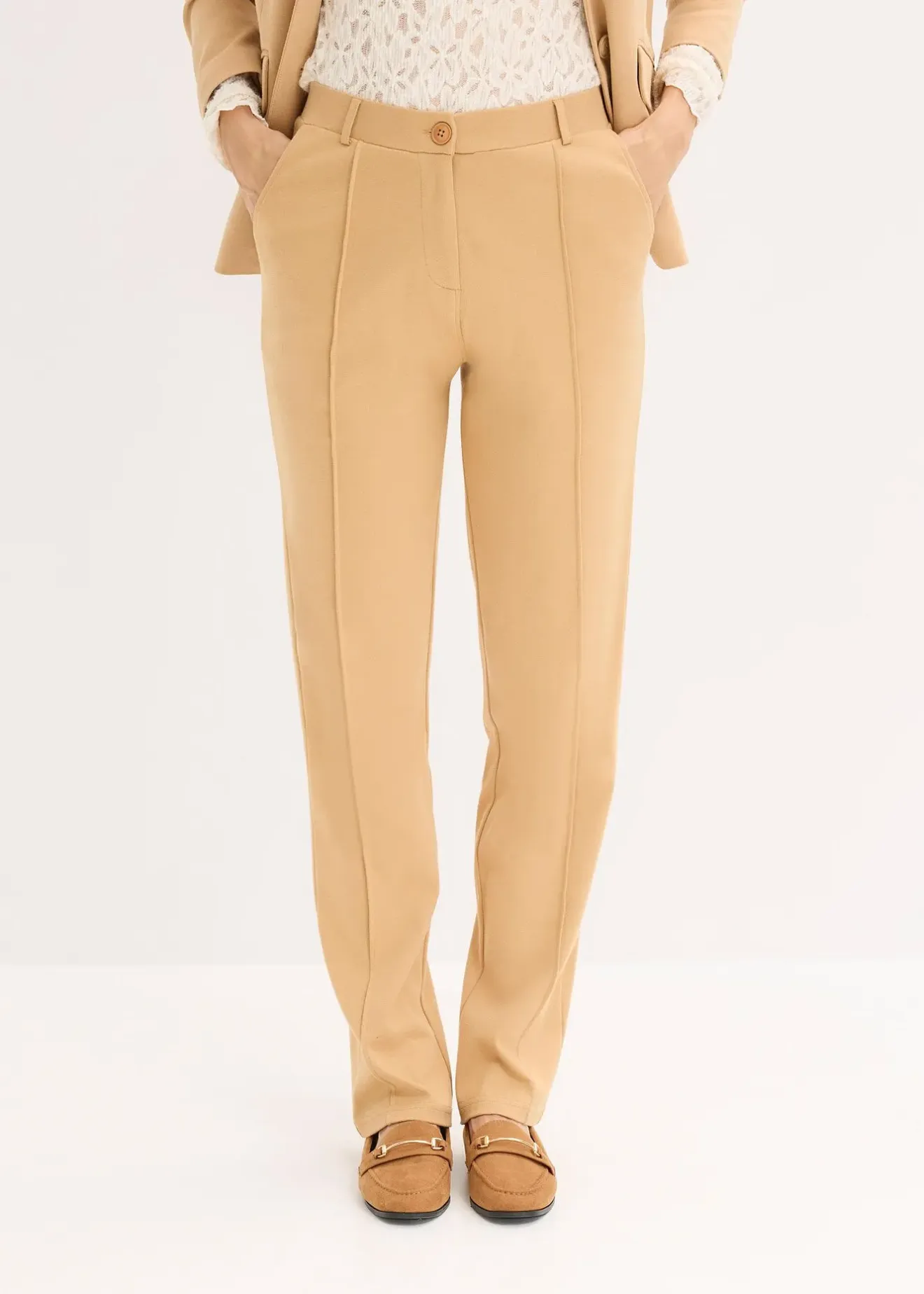 bonprix Pantalon en jersey coton avec passepoil|Femme Pantalons