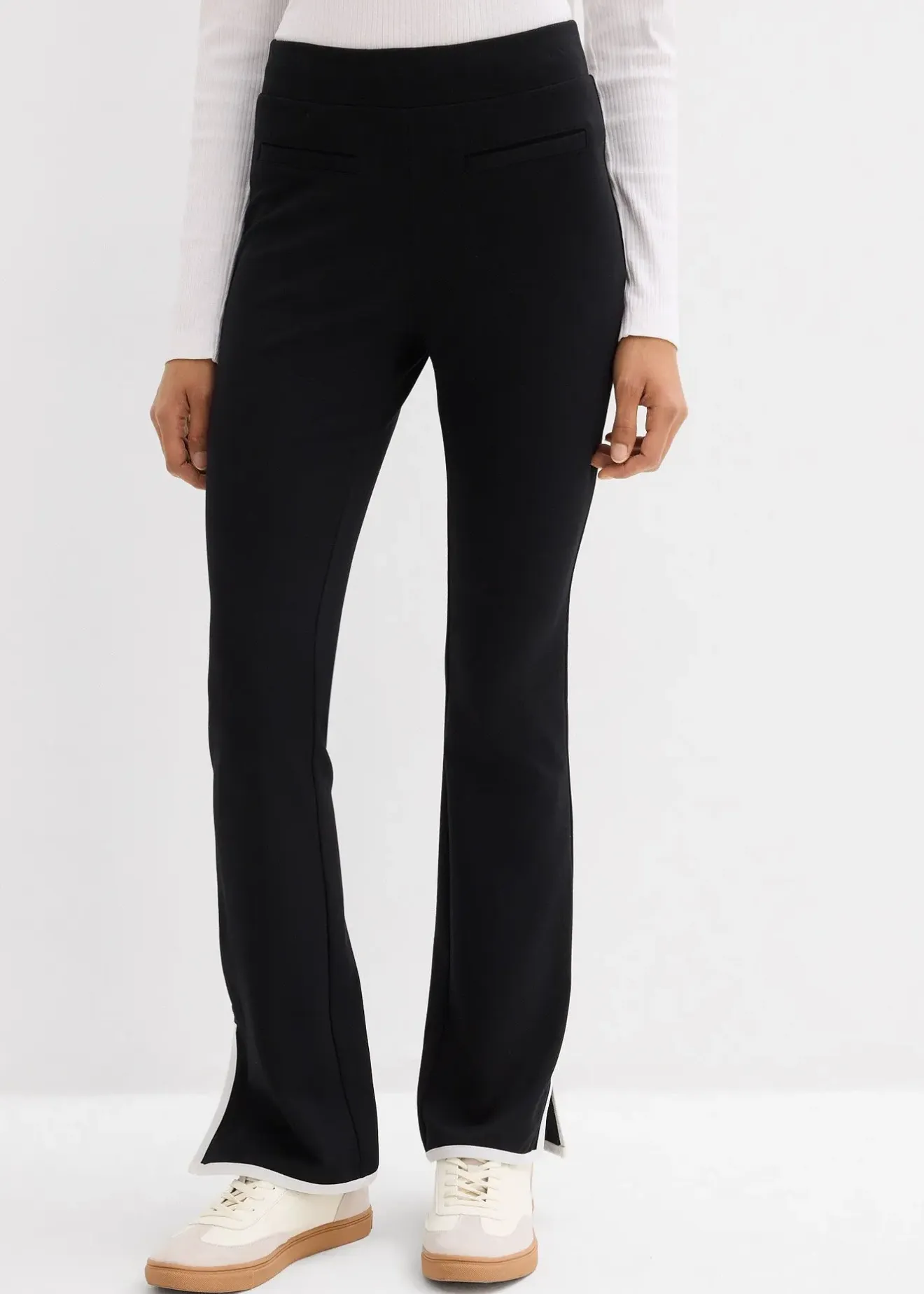 Femme bonprix Pantalons|Pantalon en Punto di Roma avec fentes contrastantes