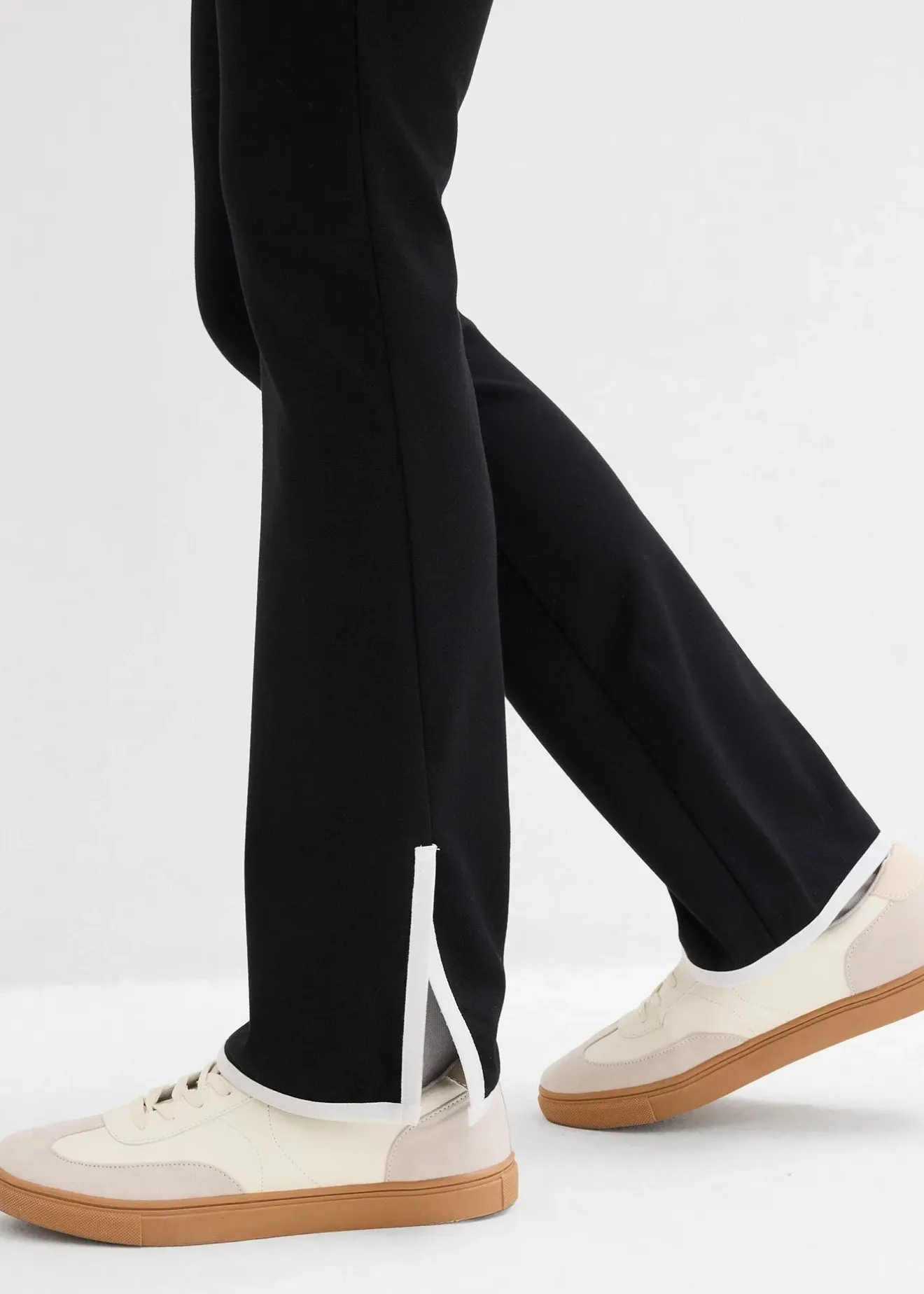 Femme bonprix Pantalons|Pantalon en Punto di Roma avec fentes contrastantes