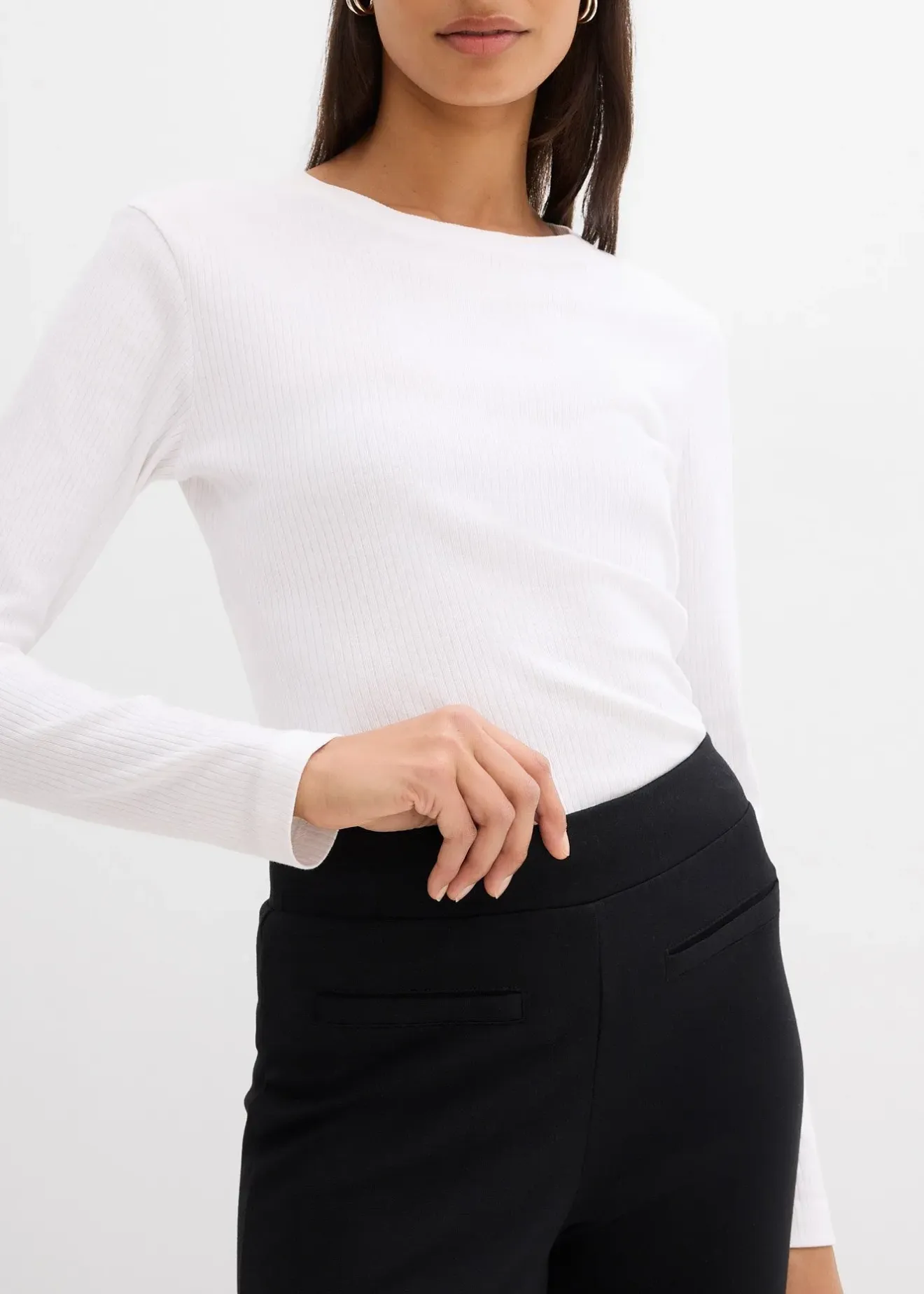 Femme bonprix Pantalons|Pantalon en Punto di Roma avec fentes contrastantes