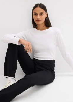 Femme bonprix Pantalons|Pantalon en Punto di Roma avec fentes contrastantes