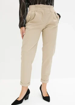 Femme bonprix Pantalons|Pantalon en twill léger, paper bag
