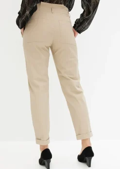 Femme bonprix Pantalons|Pantalon en twill léger, paper bag