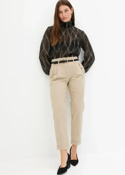 Femme bonprix Pantalons|Pantalon en twill léger, paper bag