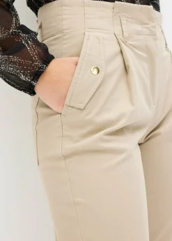 Femme bonprix Pantalons|Pantalon en twill léger, paper bag