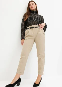 Femme bonprix Pantalons|Pantalon en twill léger, paper bag