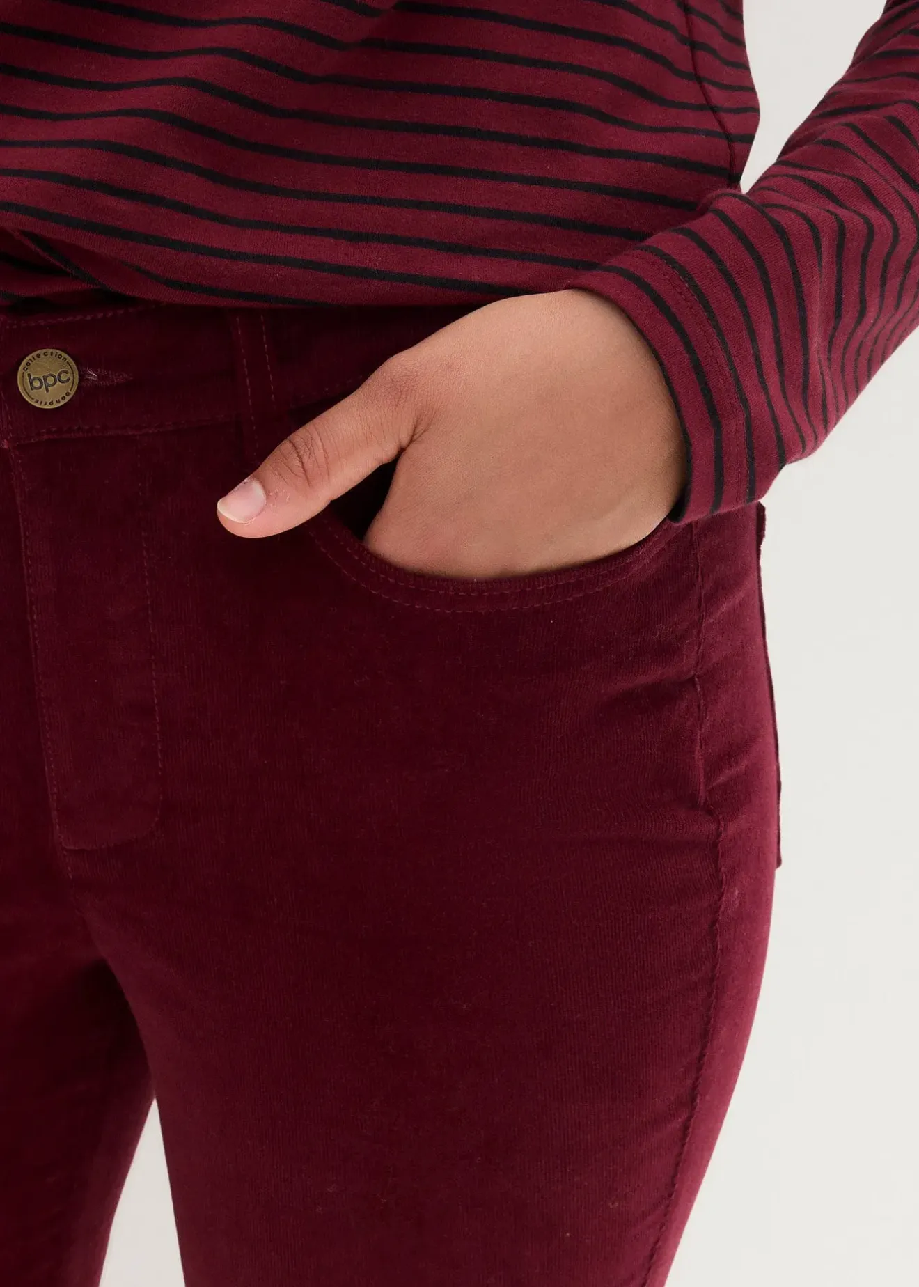 Femme bonprix Pantalons|Pantalon en velours côtelé extensible avec taille haute confortable