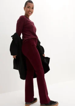 Femme bonprix Pantalons|Pantalon en velours côtelé extensible avec taille haute confortable