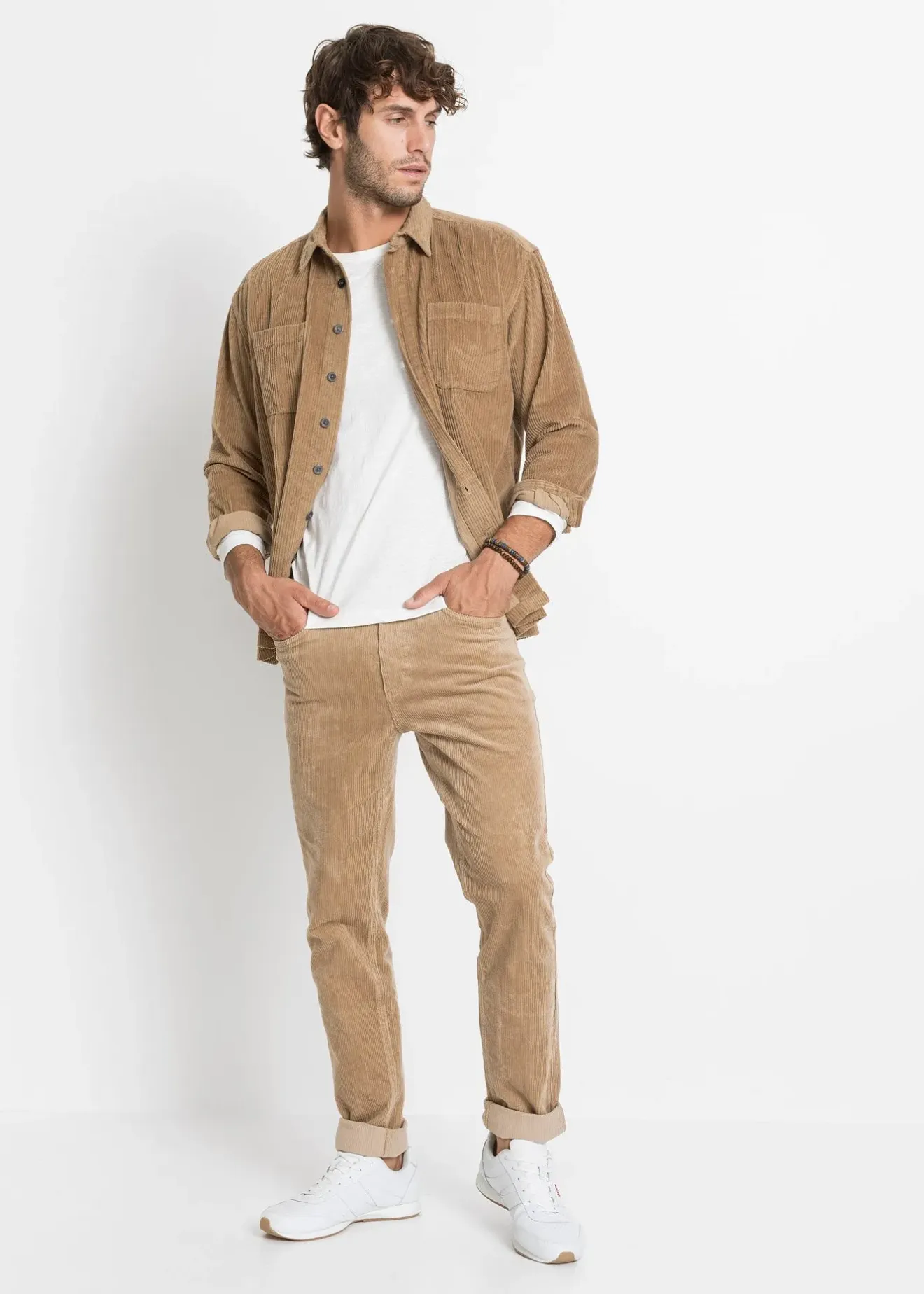 bonprix Pantalon en velours côtelé extensible et confortable, Slim|Homme Pantalons