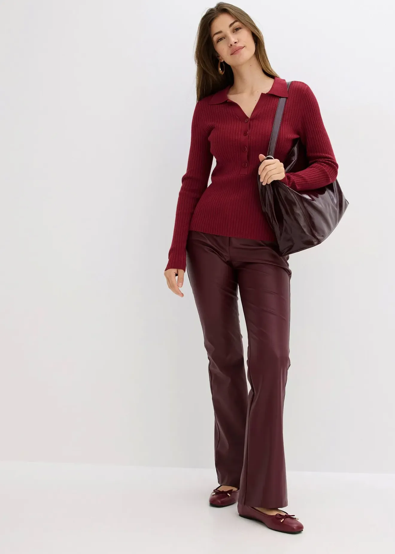 bonprix Pantalon flare enduit|Femme Pantalons