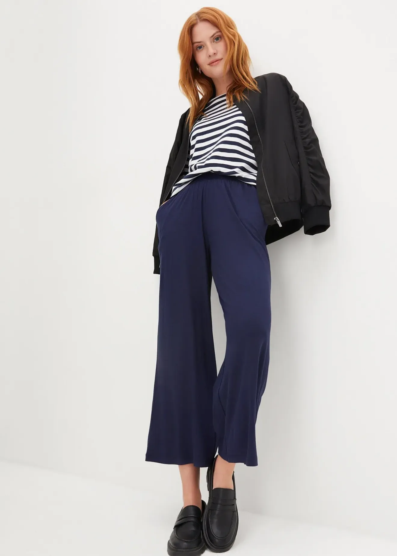 Femme bonprix Pantalons|Pantalon fluide en jersey viscose, longueur 7/8