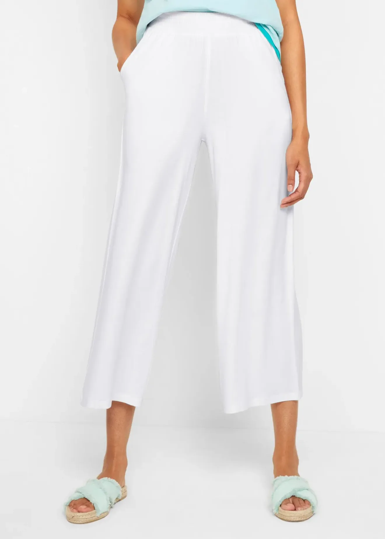 bonprix Pantalon fluide en jersey viscose, longueur 7/8|Femme Pantalons