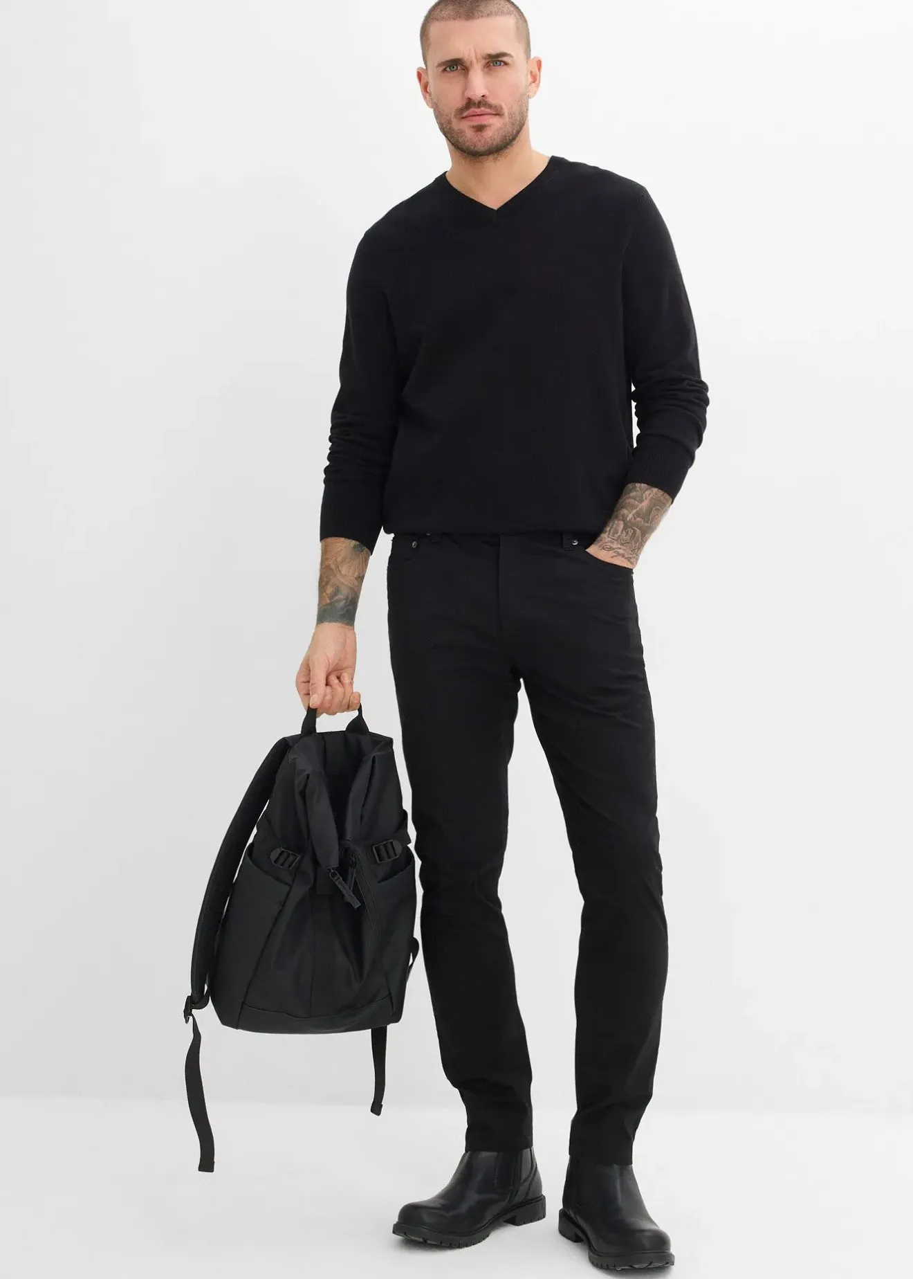 bonprix Pantalon fuselé extensible à taille élastiquée, regular|Homme Pantalons