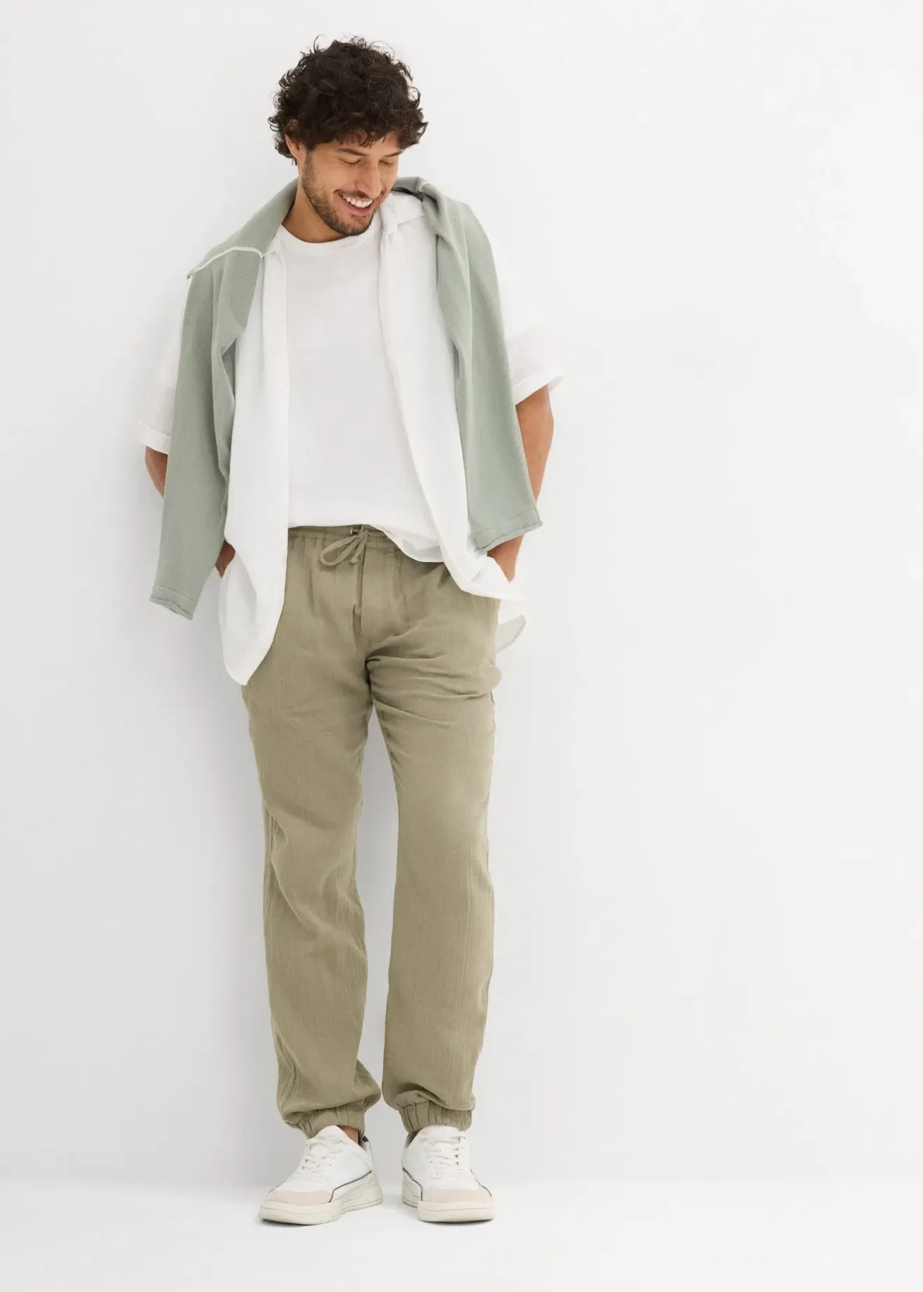 bonprix Pantalon jogger regular en gaze de coton, fuselé|Homme Pantalons