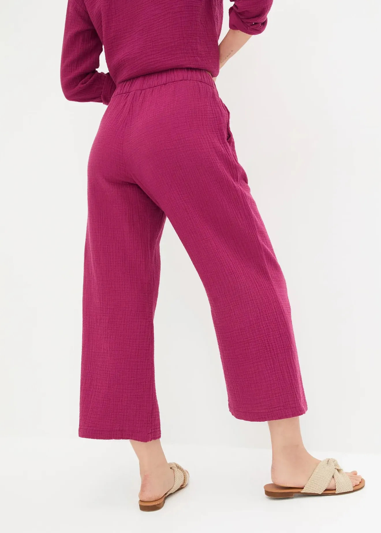 Femme bonprix Pantalons|Pantalon large à pinces en gaze de coton