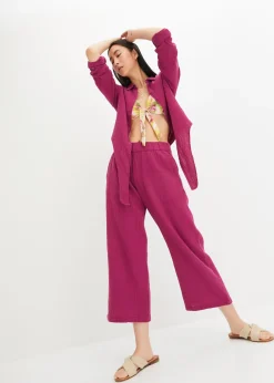 Femme bonprix Pantalons|Pantalon large à pinces en gaze de coton