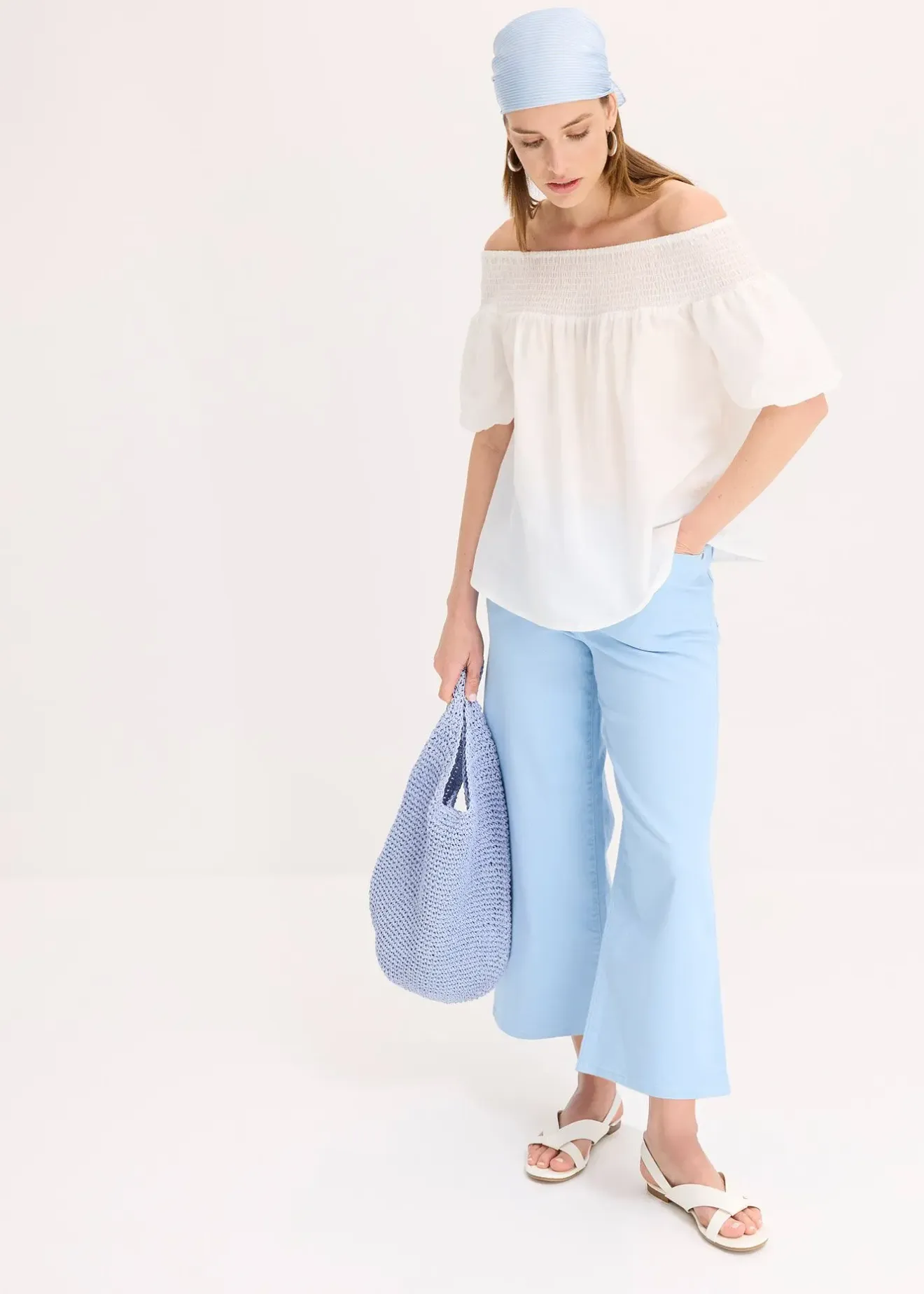 bonprix Pantalon large en coton extensible|Femme Pantalons