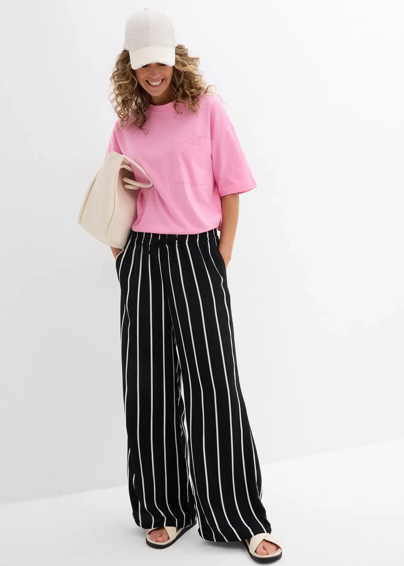 bonprix Pantalon large en crêpe léger|Femme Pantalons