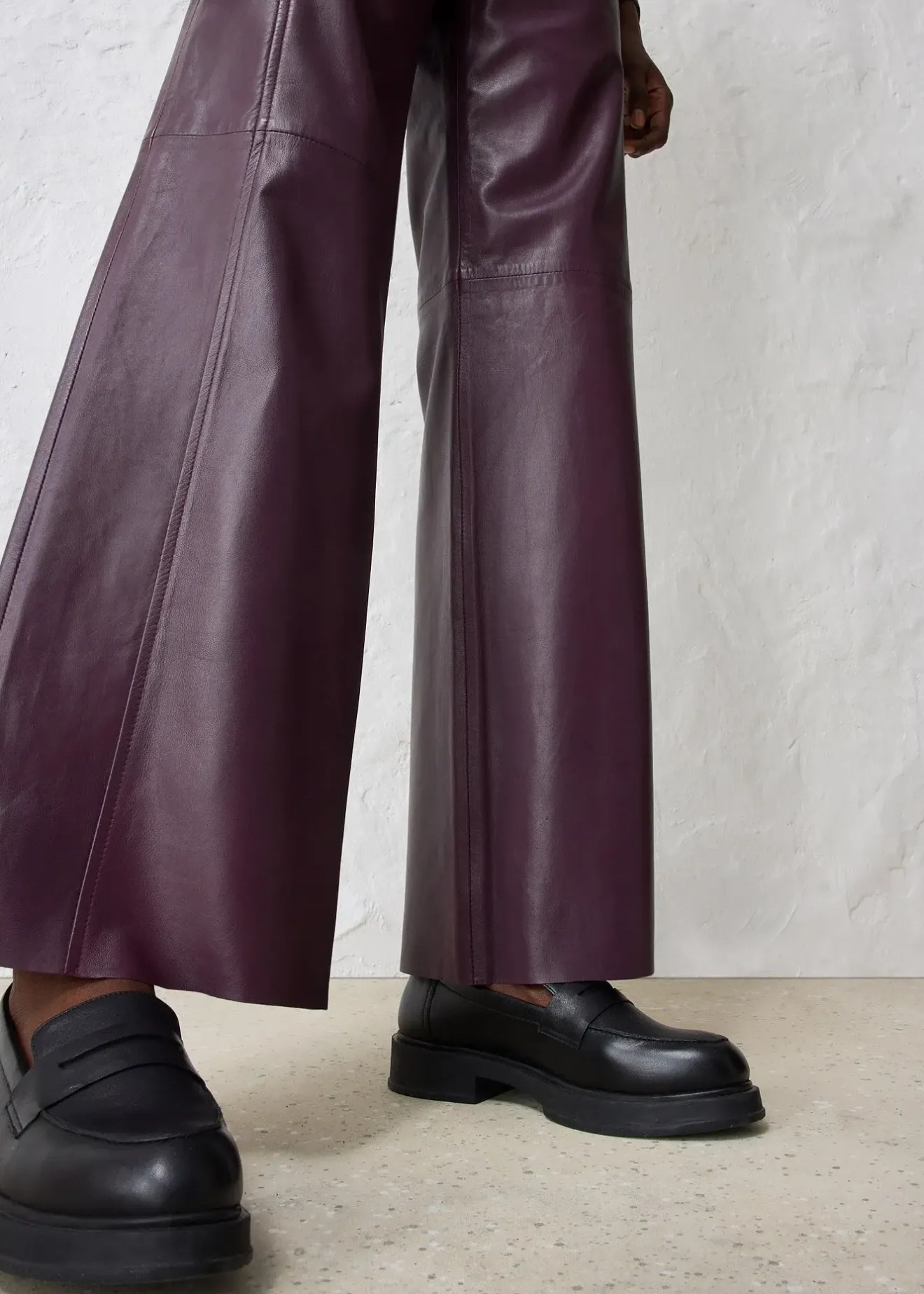 bonprix Pantalon large en cuir d’agneau nappa|Femme Premium|Pantalons