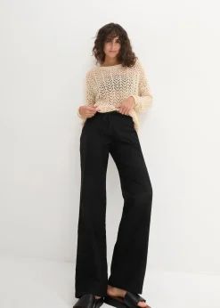 bonprix Pantalon large en lin et coton|Femme Tailles Petite|Pantalons