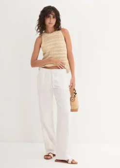 Femme bonprix Tailles Petite|Pantalons|Pantalon large en lin et coton