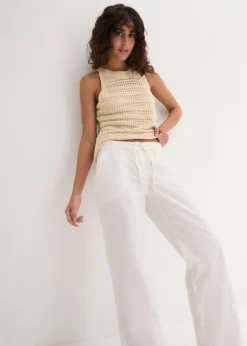 Femme bonprix Tailles Petite|Pantalons|Pantalon large en lin et coton