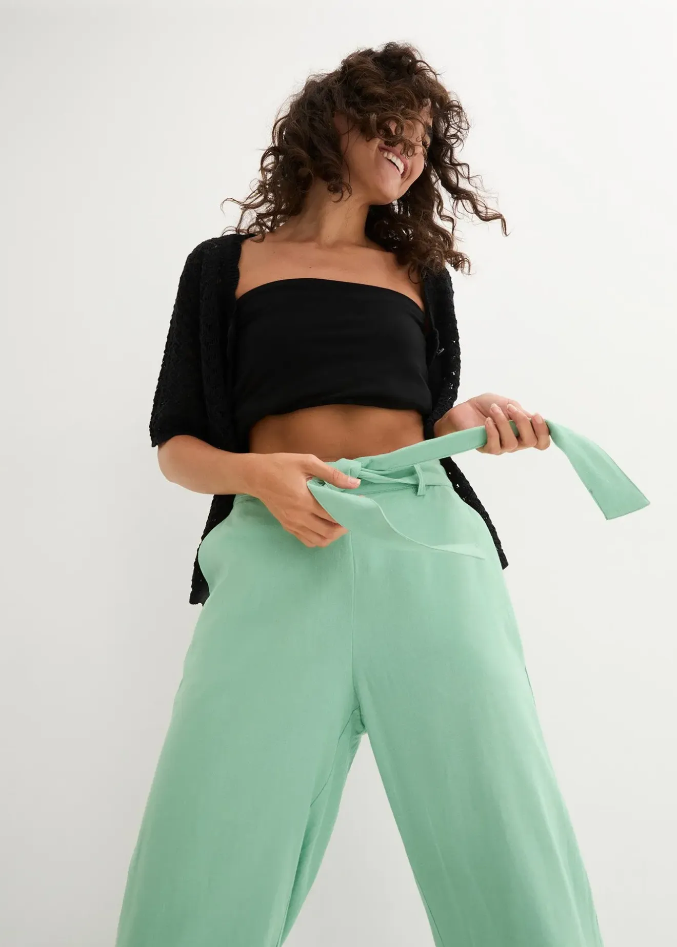 bonprix Pantalon large en lin mélangé|Femme Pantalons