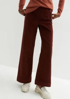 Femme bonprix Pantalons|Pantalon large en velours côtelé, taille haute