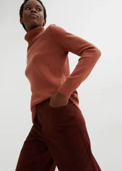 Femme bonprix Pantalons|Pantalon large en velours côtelé, taille haute