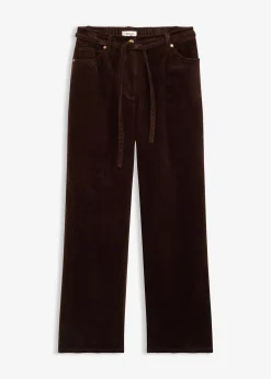 bonprix Pantalon large en velours côtelé avec ceinture à nouer|Femme Pantalons