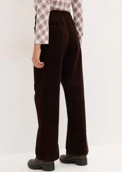 bonprix Pantalon large en velours côtelé avec ceinture à nouer|Femme Pantalons