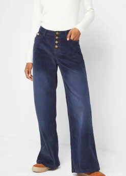 bonprix Pantalon large en velours côtelé extensible|Femme Pantalons