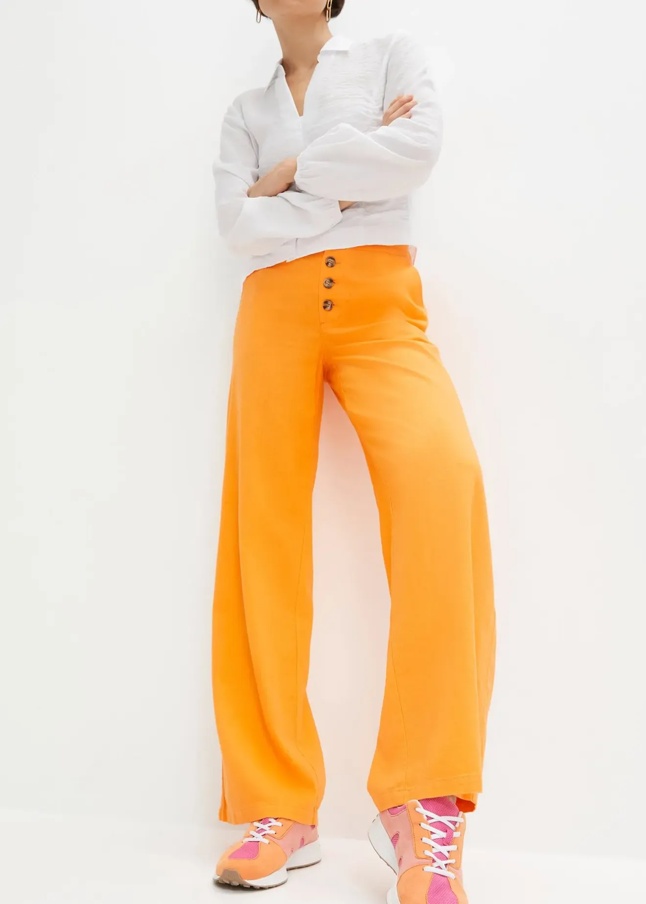bonprix Pantalon palazzo en lin mélangé|Femme Pantalons