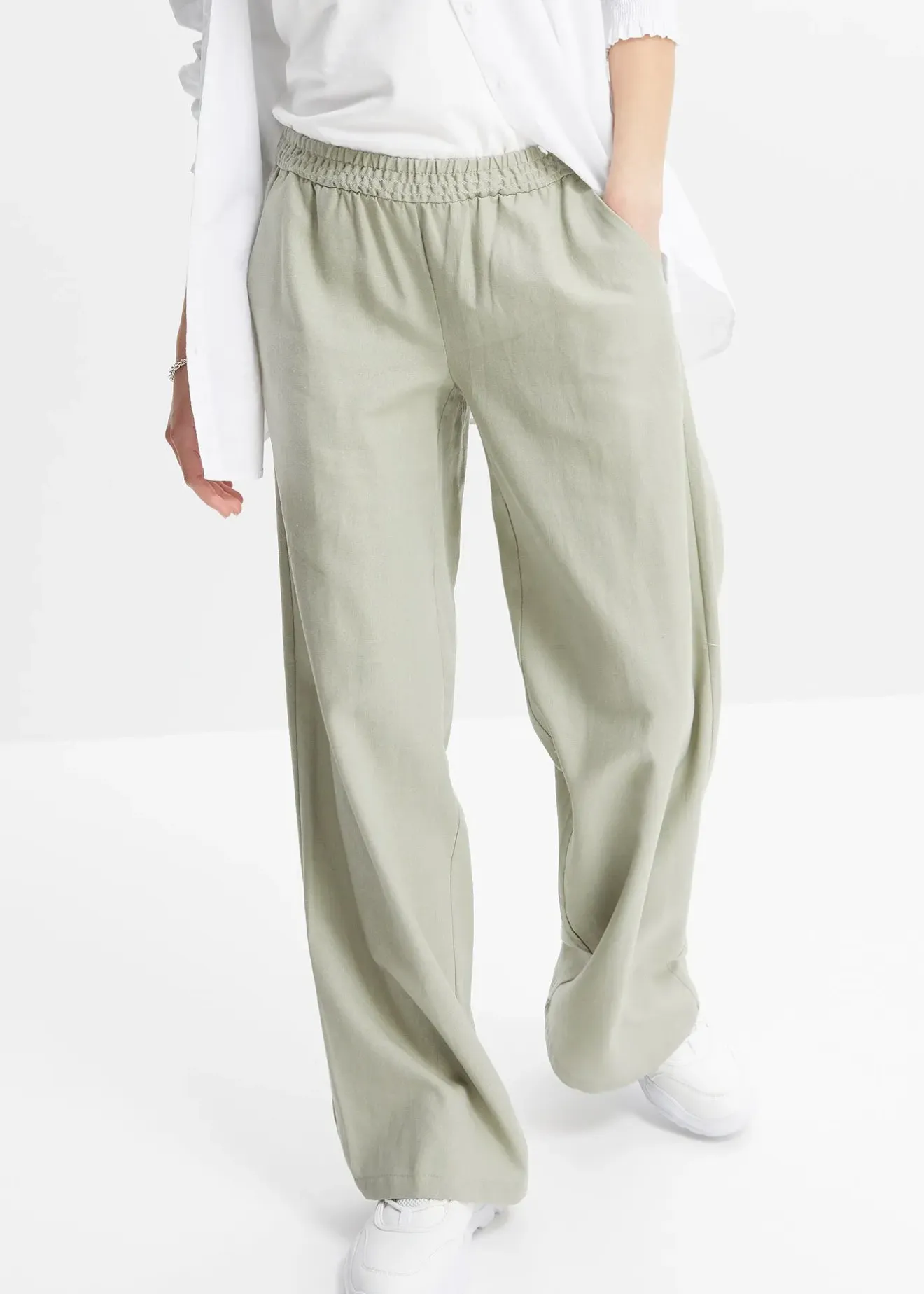 bonprix Pantalon palazzo en lin mélangé|Femme Pantalons