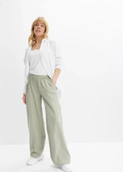 bonprix Pantalon palazzo en lin mélangé|Femme Pantalons