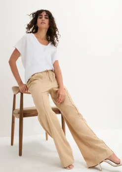 Femme bonprix Pantalons|Pantalon palazzo léger en lin et viscose
