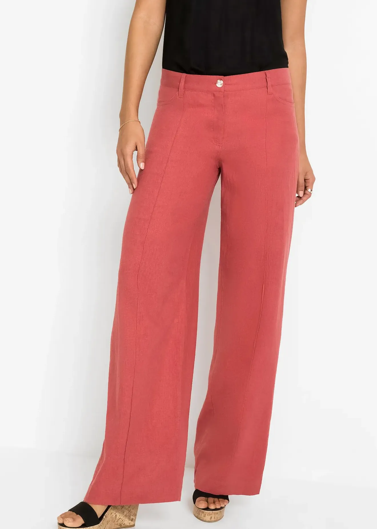 bonprix Pantalon palazzo léger en lin mélangé|Femme Pantalons|Tailles Petite