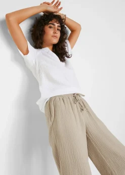 Femme bonprix Tailles Petite|Pantalon palazzo léger en gaze de coton