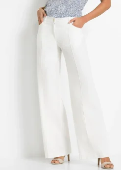 Femme bonprix Tailles Petite|Pantalon palazzo léger en lin mélangé