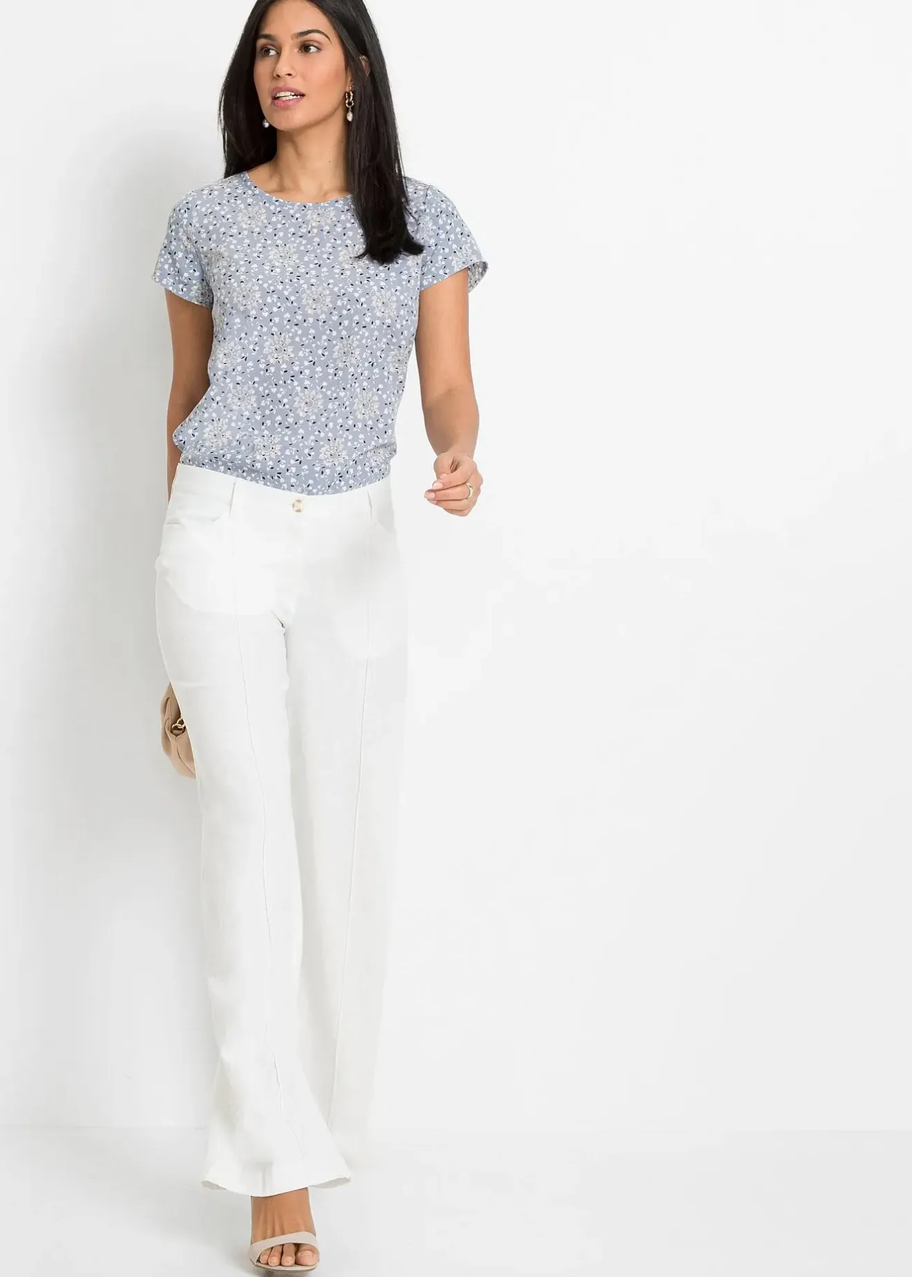 Femme bonprix Tailles Petite|Pantalon palazzo léger en lin mélangé