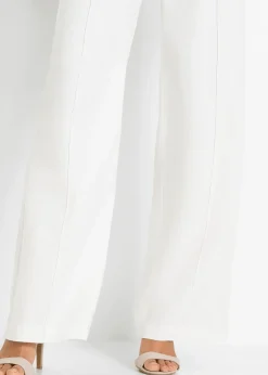 Femme bonprix Tailles Petite|Pantalon palazzo léger en lin mélangé