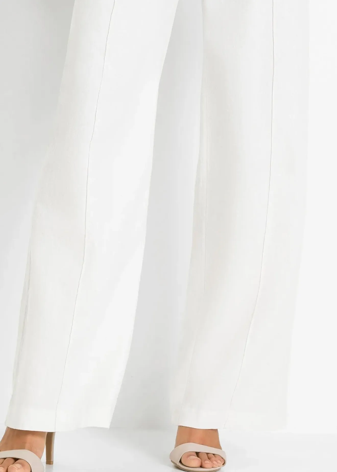 Femme bonprix Tailles Petite|Pantalon palazzo léger en lin mélangé