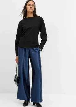 bonprix Pantalon palazzo satiné à taille élastiquée|Femme Pantalons